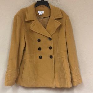 St Johns Bay womans Yellow/mustard Cashmere and wool blend pea coat size XL